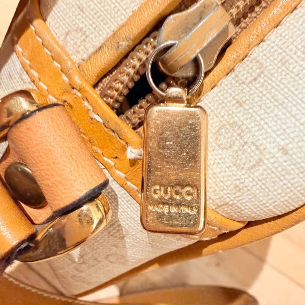 Gucci Women's Crossbody Bag Cream Tan Leather Trim Micro GG Monogram Vintage - Picture 6 of 14